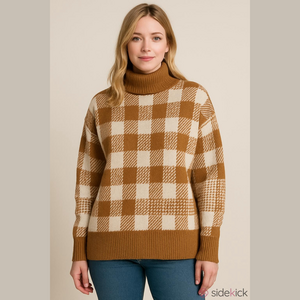 Madewell Alpaca Wool Blend Brown White Turtleneck Sweater Oversized Small